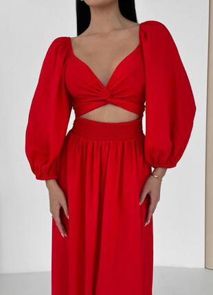 Платье - трансформер, летнее льняное платье миди