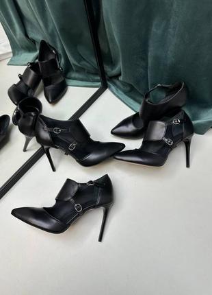 Черные кожаные туфли на шпильке цвет на выбор7 фото