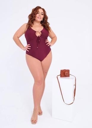 Plus size купальник суцільний бордовий жіночий