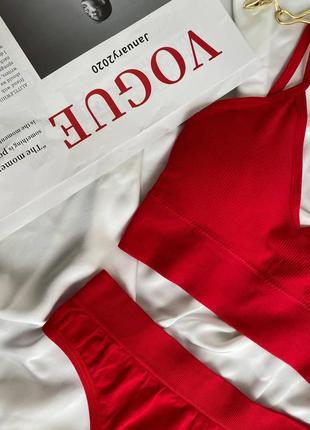 Безшовний базовий комплект білизни ліф зі зйомними чашками+трусики червоний жіночий10 фото