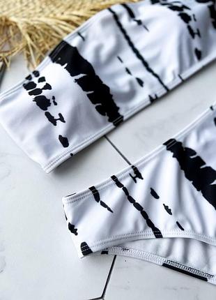 Plus size пляжний костюм жіночий чорно-білий ліф+трусики+штани10 фото