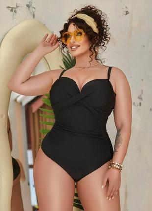 Plus size купальник суцільний чорний ліф+трусики жіночий