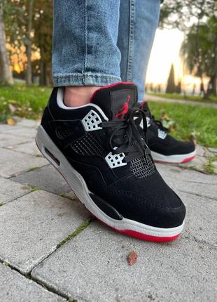 Чоловічі кросівки jordan 4 black white red6 фото