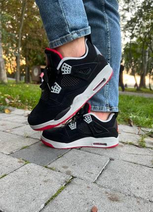 Чоловічі кросівки jordan 4 black white red9 фото