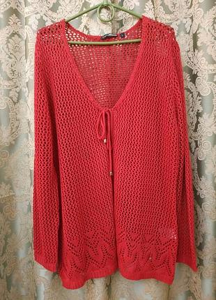 Вязаный кардиган сетка малинового цвета charles vögele