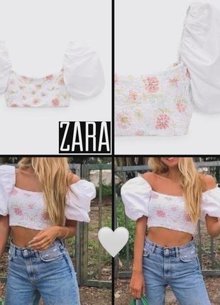 Стильний гарний білий топ з обʼємними рукавами zara