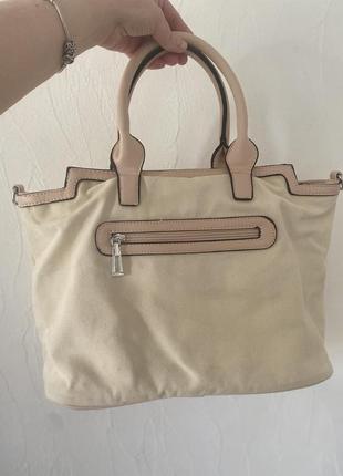 Текстильная сумочка с элементами кожаных деталей2 фото