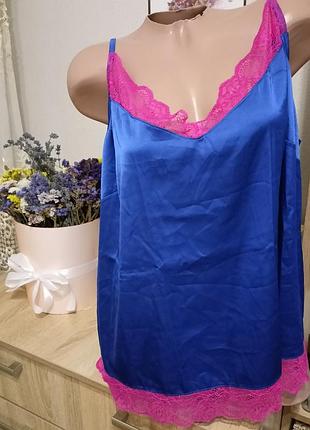 Атласная майка пеньюар с кружевом