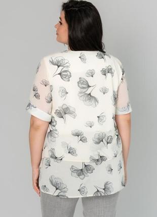 Туника шифоновая на подкладке блуза удлинённая цветочный принт4 фото