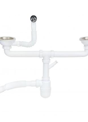 Сифон двойной для кухонной мойки lidz (whi) 60 08 e001 02 eco с круглым переливом (выход 50 мм)