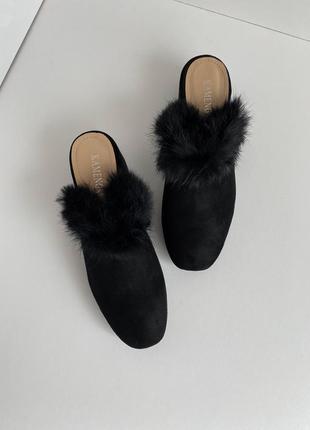 Мюлі жіночі чорні. закриті шльопки. мюлі з пірʼям