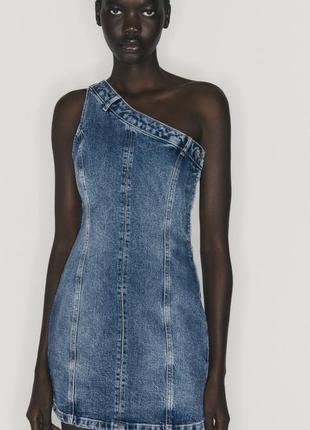 Джинсовое коттоновое мини платье сарафан zara