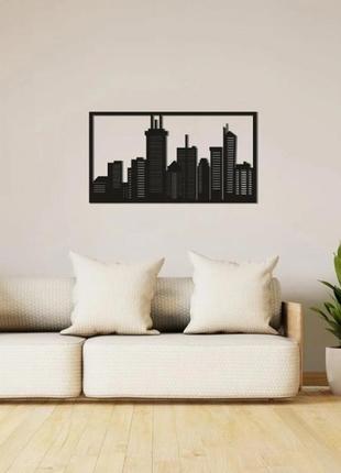 Деревянное настенное панно в интерьер «город» wow studio decor