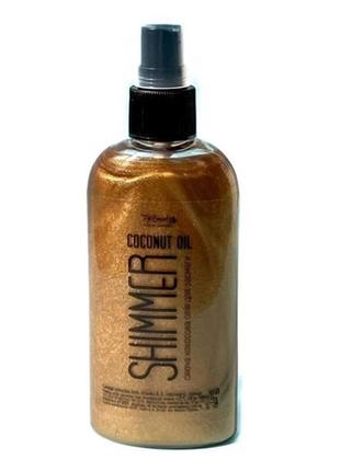 Кокосова олія спрей для засмаги із шимером — бронзатор top beauty coconut oil shimmer 100 ml