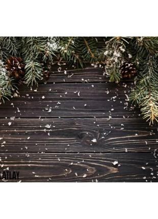 Фон вініловий новорічний темне дерево і сніжок