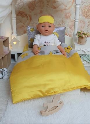 Комплект кукольной постельки из атласа и велюра