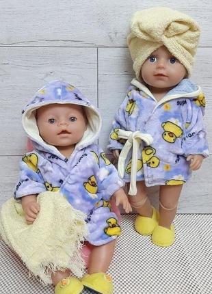Плюшевый халат с утятами для кукол babyborn и babyborn sister комплект домашней одежды.9 фото