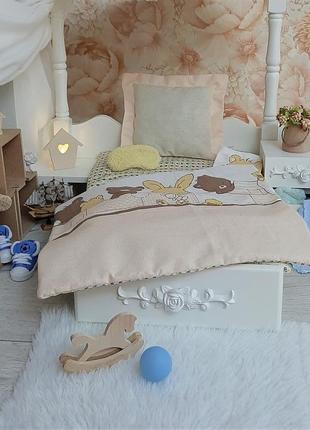 Постелька с мишками для кукольной кроватки2 фото