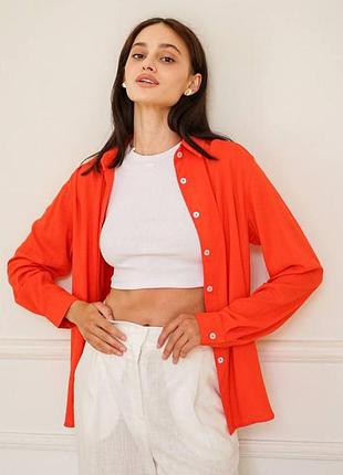 Оранжева сорочка з льону