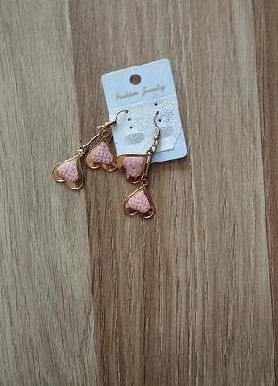 Бижутерия серьги в форме сердца, нежно-розовые