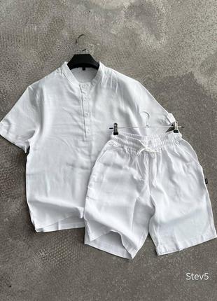 🔥  літній білий льяний костюм чоловічий сорочка шорти топ якість