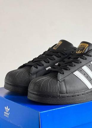 Adidas superstar black женские кроссовки адедас суперстар кожаные легкие3 фото