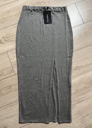 Юбка трикотажная длинная натуральная с разрезом