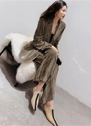 Велюровые брюки палаццо m/l, l h&m вискозный бархат цвет тауп брюки