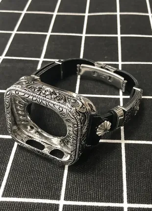 (1582) металевий корпус shell leather strap for apple watch series 6 5 4 bracelet handmade genuine