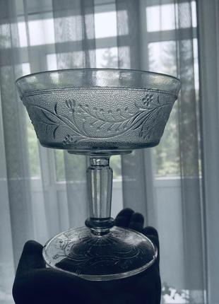🔥 креманка 🔥 ваза на ніжці старовинна вінтажна скляна швеція2 фото