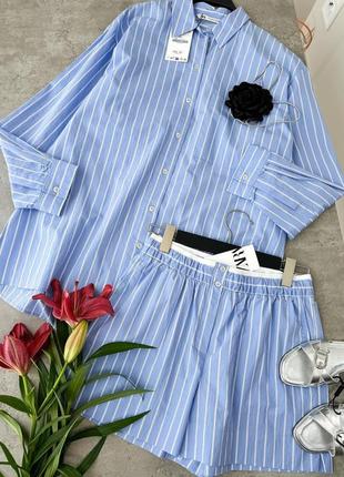 Шикарный костюм zara тренд 2024, рубашка и шорты в полоску