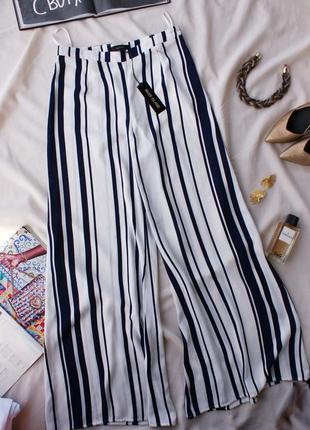 Брендовые широкие брюки палаццо шифоновые летние в полосу
