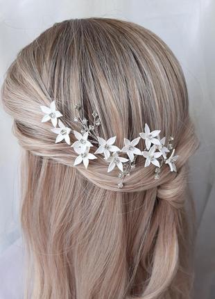Весільна прикраса для волосся, шпильки з квітами в зачіску, прикраса у зачіску9 фото