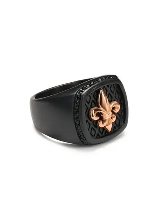 (1596) чоловіча каблучка з чорної лілії fleur de lis з нержавіючої сталі для чоловіків, розмір 7-11