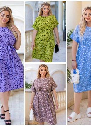 Женское летнее платье з поясом батал 48-58 рр. женское летнее платье, модные цвета 007920 мк