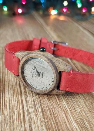 Годинник з дерева, жіночий годинник, грецький горіх, 10i2520 red3 фото