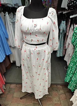 Костюм муслін топ та спідниця