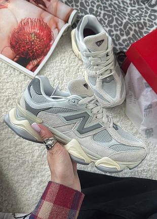 New balance 9060 grey white lux quality женские кроссовки delass замша кожа сетка