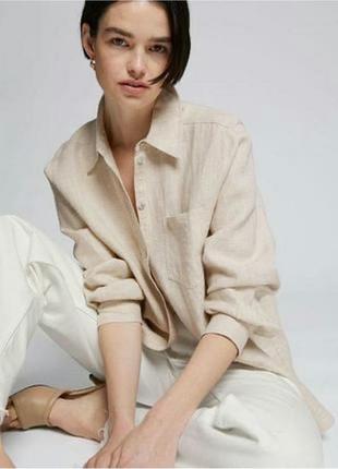 H&m h&m linen актуальна лляна сорочка рубашка блуза блузка оверсайз 100% linen lino льон лен бренд h&m, р.xs