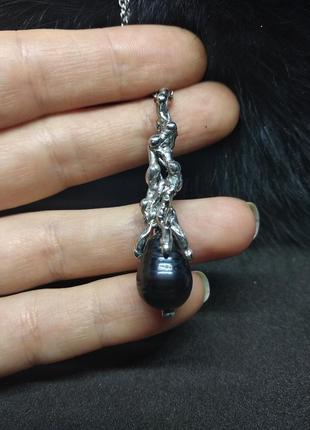 Кулон black pearl, черный жемчуг, сталь, олово2 фото