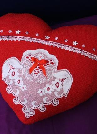 Подушка декоративная красное сердце в стиле деревенский прованс ко дню влюбленных2 фото