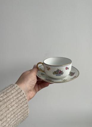 Limoges, антикварный фарфоровый чайный набор - чашка и молочник, франция, 20 века