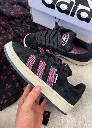 Adidas campus black pink zebra жіночі кросівки адідас кампус замша