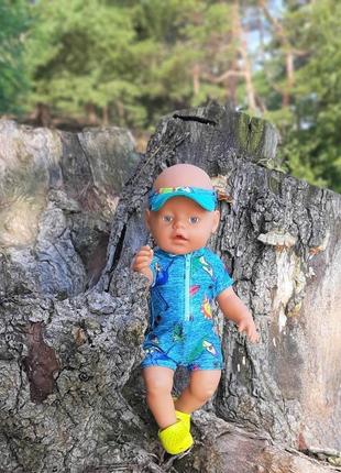 Бірюзовий купальний костюм, козирок  та крокси  для хлопчика babyborn 43см6 фото