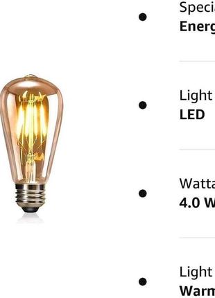 Светодиодная лампа youdian edison, винтажная лампочка, светодиодные лампы 4w e27 2700k st64