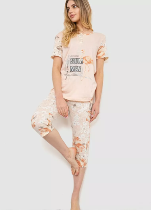 Женская пижама с принтом, цвет персиковый, 2196115