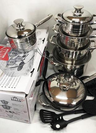 Набір посуду 18 предметів astra a-2518, каструлі з нержавіючої сталі, каструлі з...