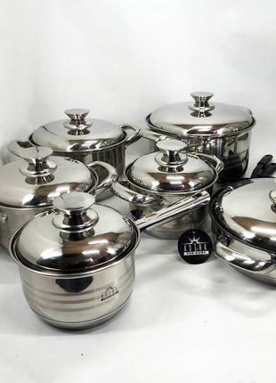 Набір посуду 18 предметів astra a-2518, каструлі з нержавіючої сталі, каструлі з...