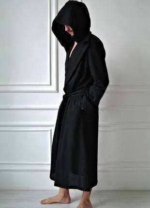 Чоловічий халат з капюшоном з натурального льону7 фото