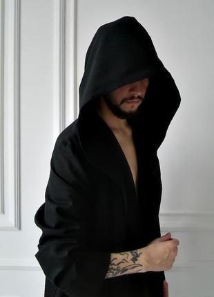 Чоловічий халат з капюшоном з натурального льону5 фото